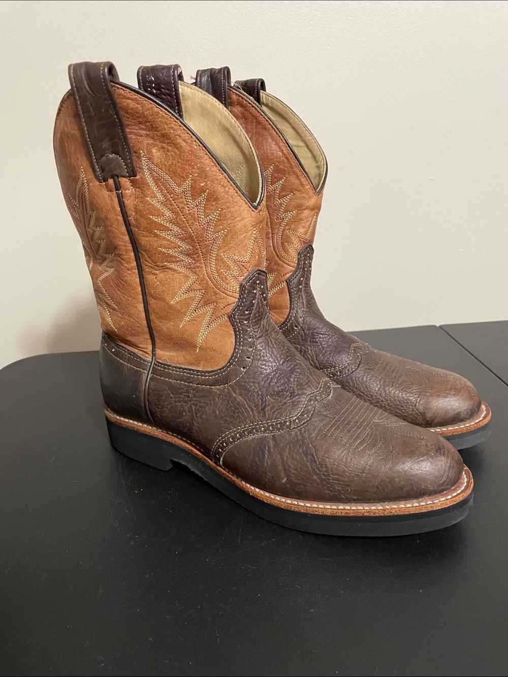 Brahma Brown Two-Tone Leather Western Cowboy Boots Size 8